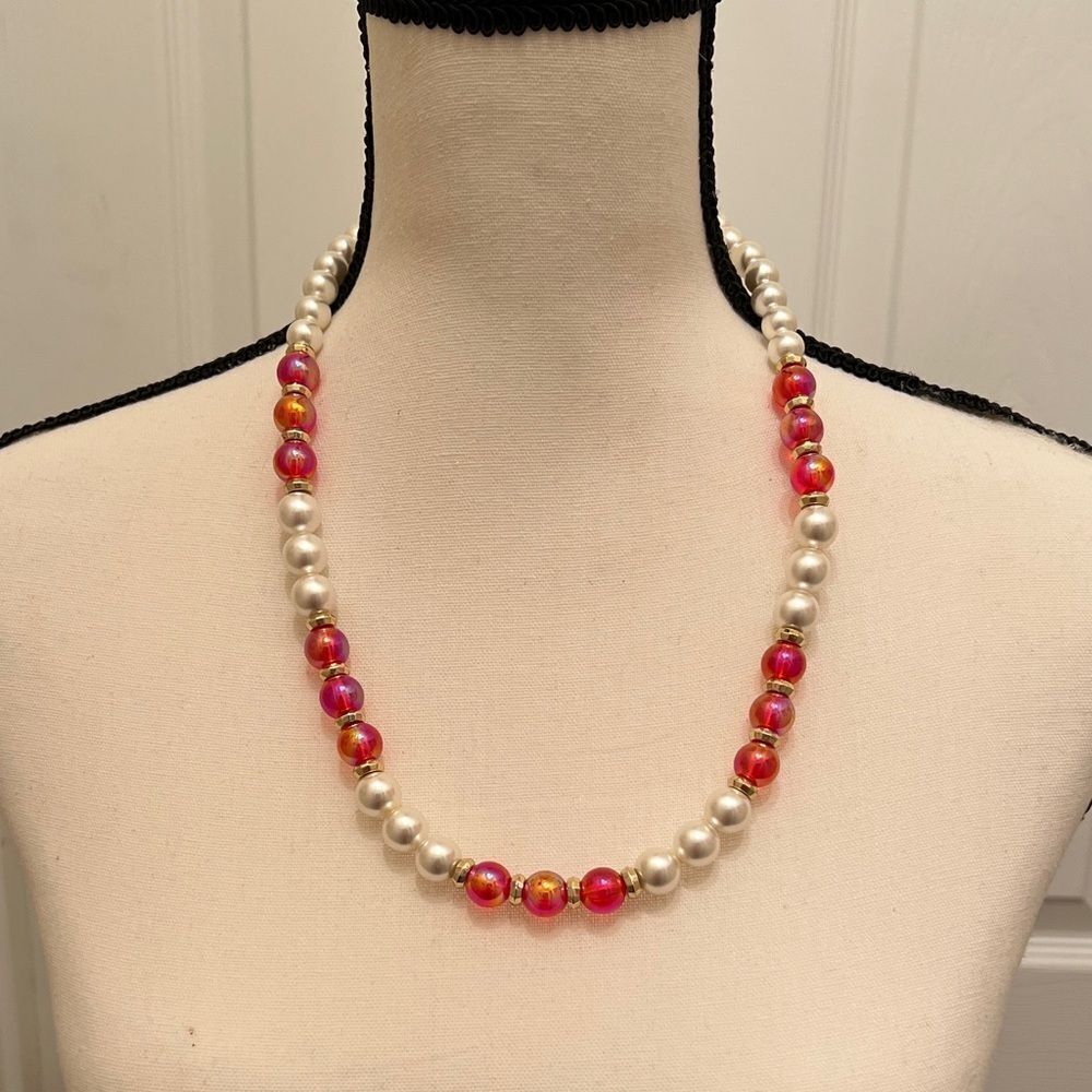 Irresdescent pink & white 24” necklace.
